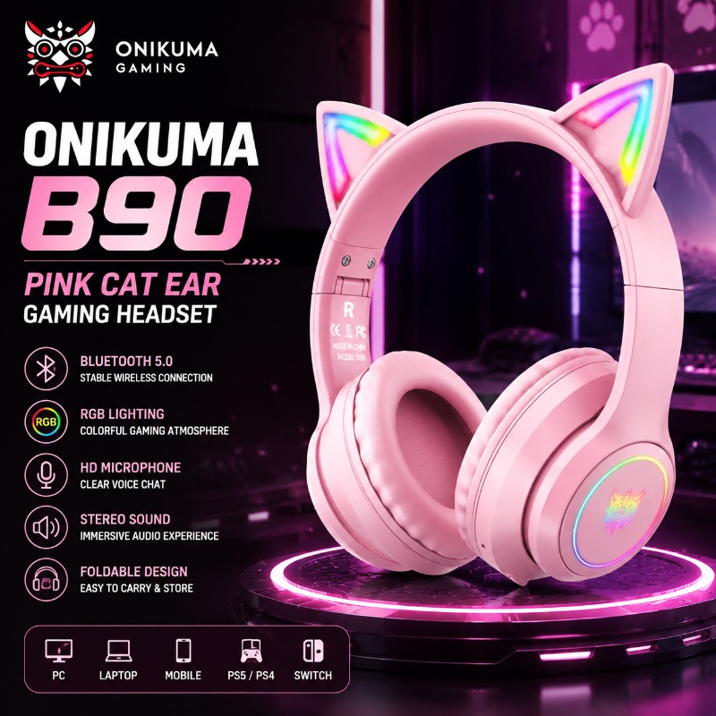 Onikuma B90 Roze Cat Ear Gamin - Pc Gaming Apple recensie en prijs